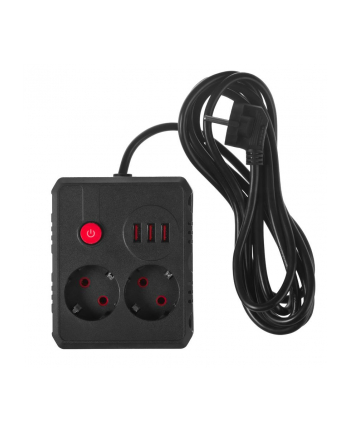 Listwa zasilająca Maclean MCE388 B, przedłużacz 2 gniazda + 3xUSB, 110-240V AC 50/60Hz, 2.1A max 2500W, 3 m, czarna nr 1