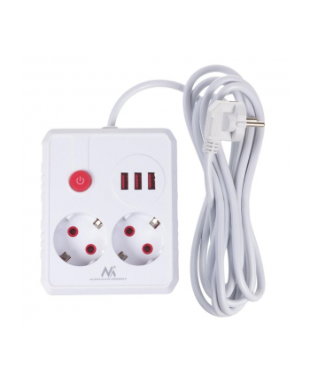 Listwa zasilająca Maclean MCE388 W, przedłużacz 2 gniazda + 3xUSB, 110-240V AC 50/60Hz, 2.1A max 2500W, 3 m, biała
