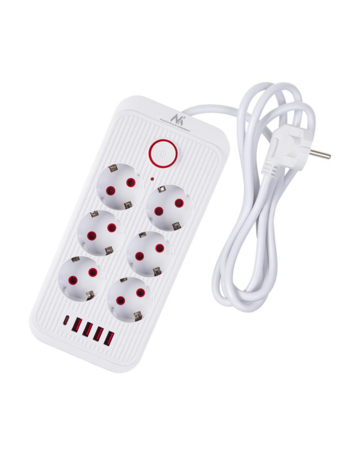 Listwa zasilająca Maclean MCE389 W, przedłużacz 6 gniazd + 4xUSB + USB-C, 110-240V AC 50/60Hz, 2.1A max 2500W, 1,5 m, biała główny