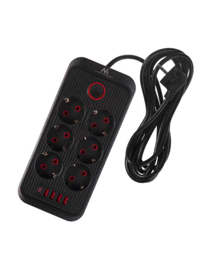 Listwa zasilająca Maclean MCE391 B, przedłużacz 6 gniazd + 4xUSB + USB-C, 110-240V AC 50/60Hz, 2.1A max 2500W, 3m, czarna główny