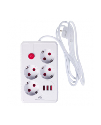Listwa zasilająca Maclean MCE392 W, przedłużacz 4 gniazda + 3xUSB, 110-240V AC 50/60Hz, 2.1A max 2500W, 1,5m, biała nr 1