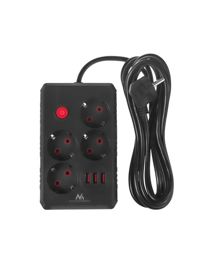 Listwa zasilająca Maclean MCE393 B, przedłużacz 4 gniazda + 3xUSB, 110-240V AC 50/60Hz, 2.1A max 2500W, 3m, czarna główny