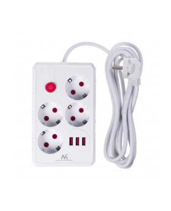 Listwa zasilająca Maclean MCE393 W, przedłużacz 4 gniazda + 3xUSB, 110-240V AC 50/60Hz, 2.1A max 2500W, 3m, biała nr 1
