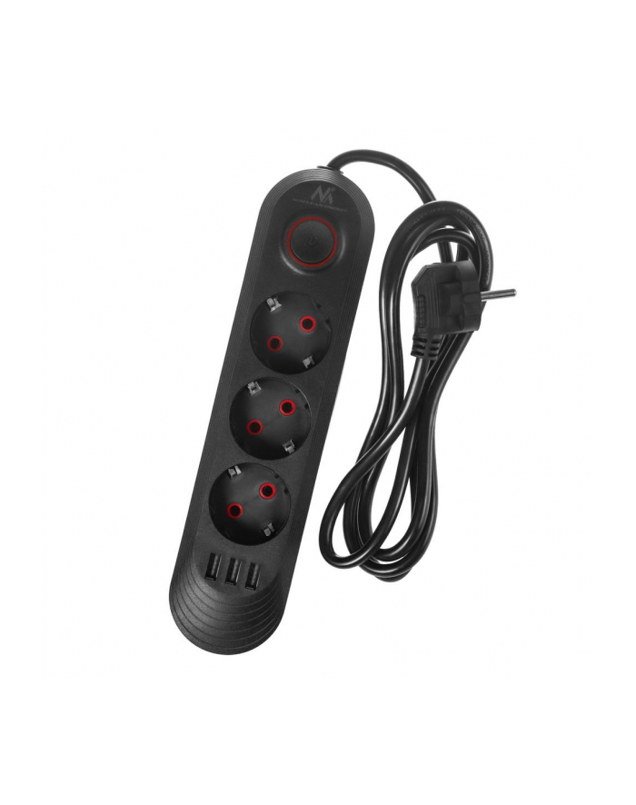 Listwa zasilająca Maclean MCE394 B, przedłużacz 3gniazda + 3xUSB, 110-240V AC 50/60Hz, 2.1A max 2500W, 1,5m, czarna główny