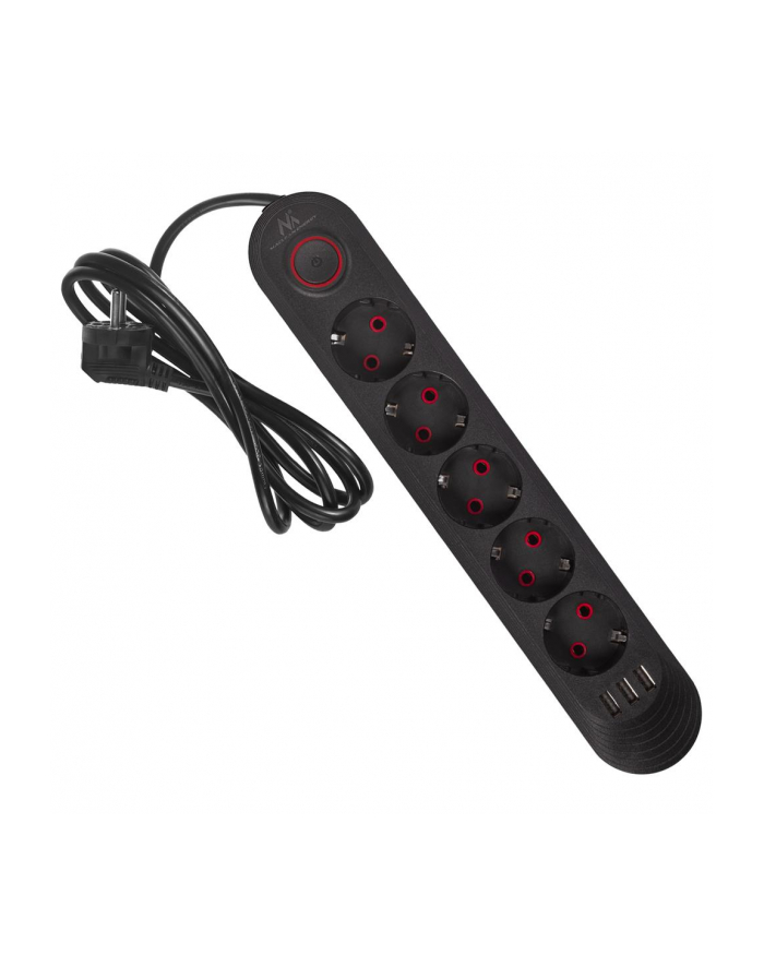 Listwa zasilająca Maclean MCE395 B, przedłużacz 5 gniazd + 3xUSB, 110-240V AC 50/60Hz, 2.1A max 2500W, 1,5m, czarna główny