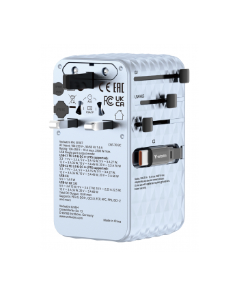 Adapter podróżny Verbatim Charge 'n' Travel GaN III globalny 1xUSB-C PD 3.0 QC 4+ 70W, 1xUSB-C PD 3.0 QC 4+ 60W, 1xUSB-C 5W, 1x USB-A QC 3.0 niebieski nr 2