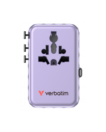 Adapter podróżny Verbatim Charge 'n' Travel GaN III globalny 1xUSB-C PD 3.0 QC 4+ 100W, 2xUSB-C 15W, 1xUSB-A 12W fioletowy nr 1