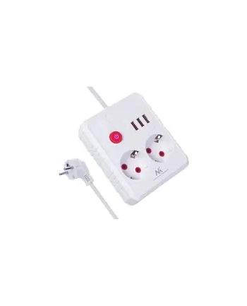 Listwa zasilająca Maclean MCE388 W, przedłużacz 2 gniazda + 3xUSB, 110-240V AC 50/60Hz, 2.1A max 2500W, 3 m, biała
