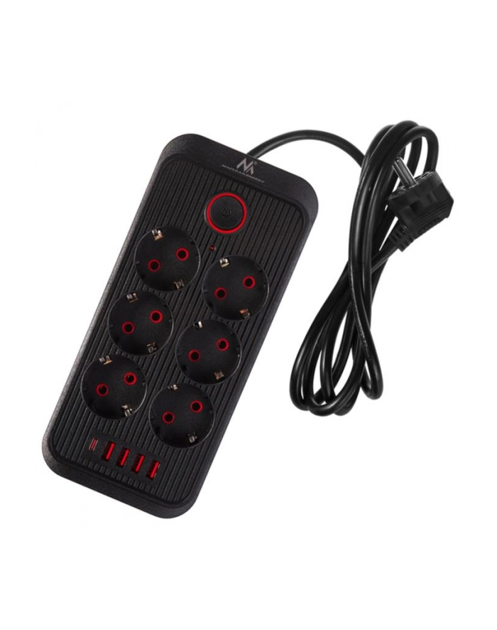 Listwa zasilająca Maclean MCE389 B, przedłużacz 6 gniazd + 4xUSB + USB-C, 110-240V AC 50/60Hz, 2.1A max 2500W, 1,5 m, czarna główny