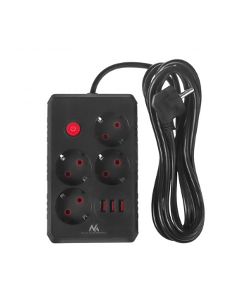 Listwa zasilająca Maclean MCE393 B, przedłużacz 4 gniazda + 3xUSB, 110-240V AC 50/60Hz, 2.1A max 2500W, 3m, czarna