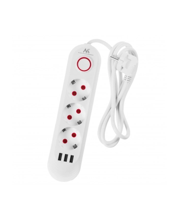 Listwa zasilająca Maclean MCE394 W, przedłużacz 3gniazda + 3xUSB, 110-240V AC 50/60Hz, 2.1A max 2500W, 1,5m, biała