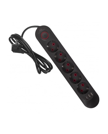 Listwa zasilająca Maclean MCE395 B, przedłużacz 5 gniazd + 3xUSB, 110-240V AC 50/60Hz, 2.1A max 2500W, 1,5m, czarna