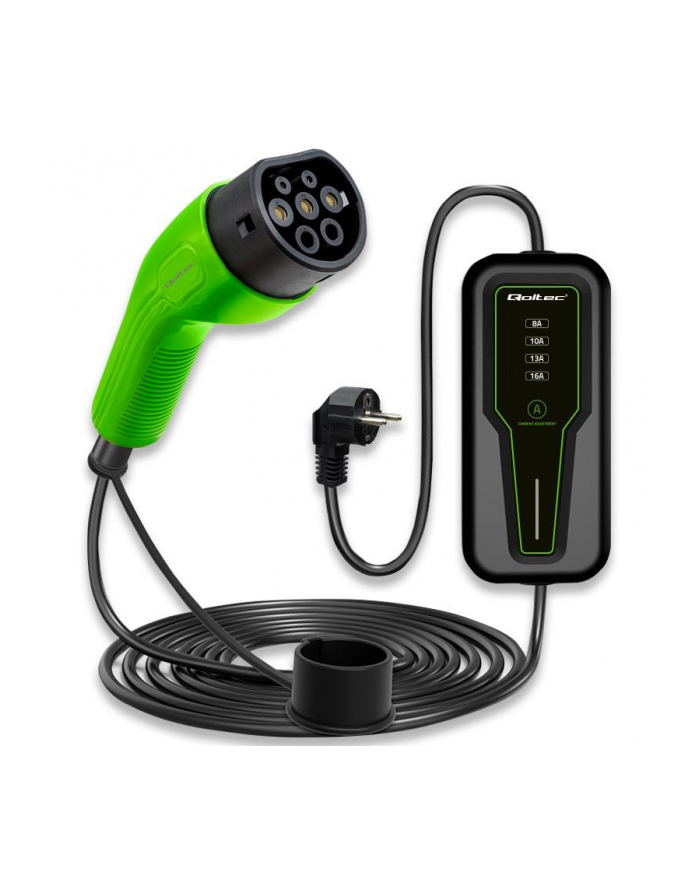 Ładowarka Qoltec do samochodu elektrycznego EV z regulacją 2w1 Typ2 | 3.5kW | 230V | LCD | Przenośna | 4m główny