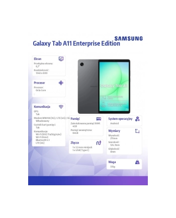 samsung Tablet Galaxy Tab A11 X135 4G 8.7 cala 4/64 GB Szary Enterprise Edition nr 1