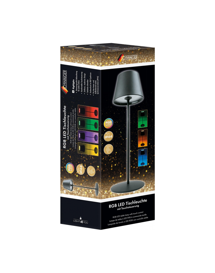 Schwaiger Lampa Stołowa Led Tischleuchte Akku 200Lm Rgb 380Mm Schwarz (Tila0203) główny