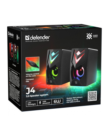 defender Głośniki komputerowe J4 2.0 6W LED USB Czarne