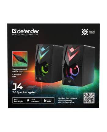 defender Głośniki komputerowe J4 2.0 6W LED USB Czarne