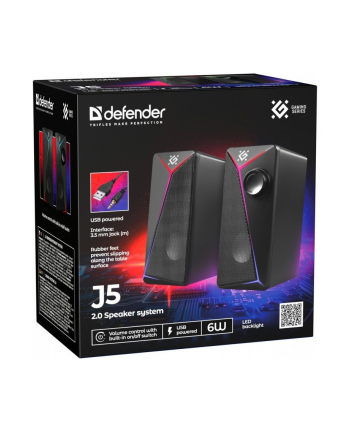 defender Głośniki komputerowe J5 2.0 6W LED USB Czarne