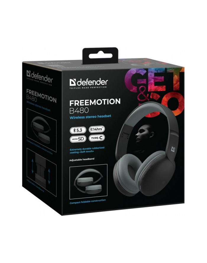defender Słuchawki bezprzewodowe nauszne FREEMOTION B480 Czarne główny