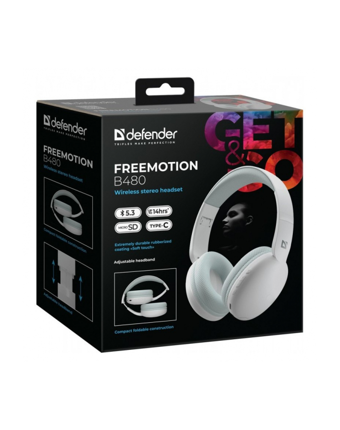 defender Słuchawki bezprzewodowe nauszne FREEMOTION B480 Białe główny
