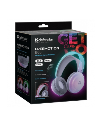 defender Słuchawki bezprzewodowe nauszne FREEMOTION B651 podświetlane