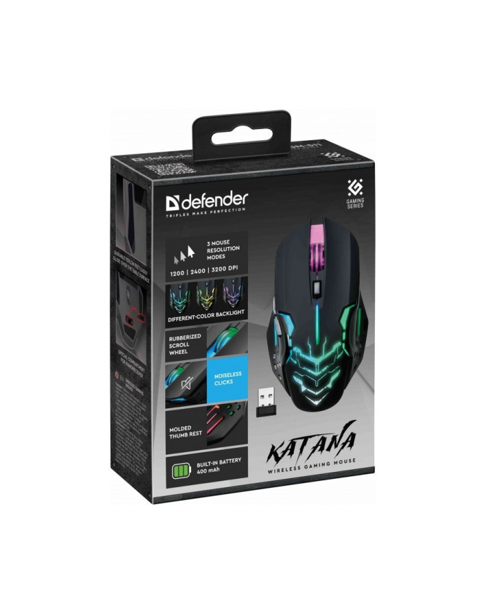 defender Mysz gamingowa bezprzewodowa KATANA RF 3200DPI 7P Czarna główny