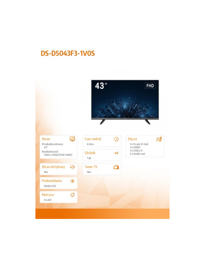 hikvision Monitor 43 cale  DS-D5043F3-1V0S główny