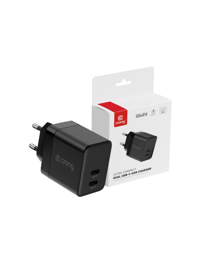 crong Ultra Compact GaN Ładowarka sieciowa 2x USB-C 35W PD 3.0 z PPS Czarna główny