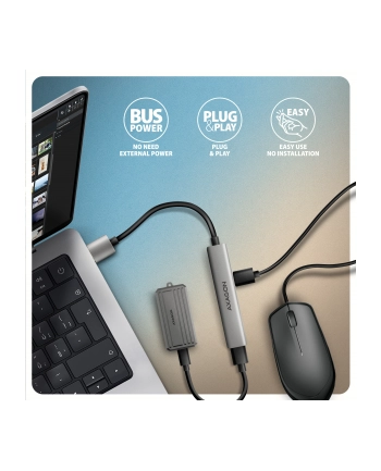 axagon HUE-STA HUB 4-portowy 1x USB-A 5Gbps, 2x USB2.0 + 1x USB-C 2.0, 12cm kabel USB-A