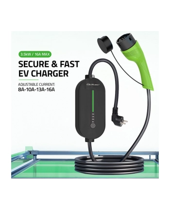 qoltec Mobilna ładowarka do samochodu elektrycznego EV z regulacją 2w1  Typ2 | 3.5kW | 230V | LCD | LED | 5m nr 2