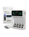 qoltec Ładowarka do akumulatorków Ni-MH typu R03 AAA R6 AA | LCD | kabelUSB-C | Biała - nr 1
