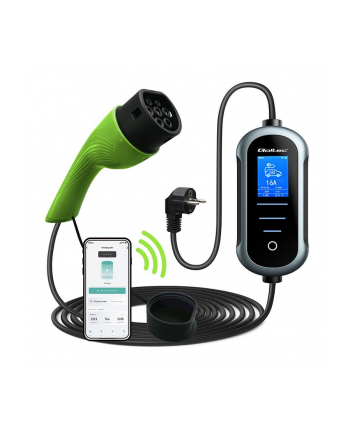 qoltec Mobilna ładowarka do samochodu elektrycznego EV z regulacją 2w1  Typ2 | 3.5kW | 230V | Wi-Fi | TUYA | SMART LIFE | LCD | 5m nr 1
