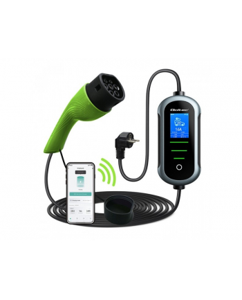 qoltec Mobilna ładowarka do samochodu elektrycznego EV z regulacją 2w1  Typ2 | 3.5kW | 230V | Wi-Fi | TUYA | SMART LIFE | LCD | 5m nr 1