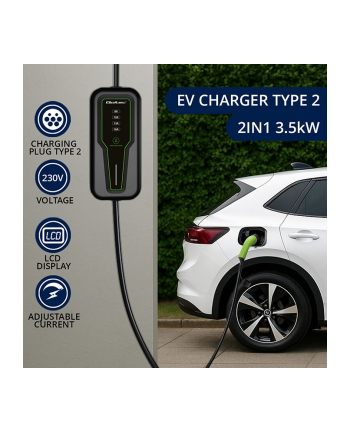 qoltec Mobilna ładowarka do samochodu elektrycznego EV z regulacją 2w1  Typ2 | 3.5kW | 230V | LCD | Przenośna |4m nr 2