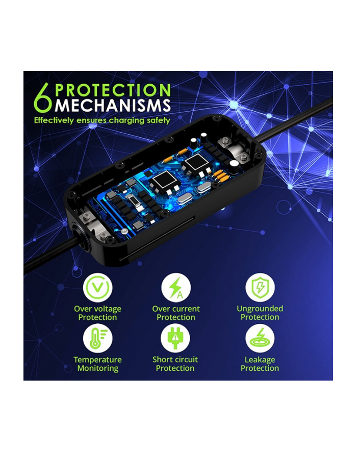 qoltec Mobilna ładowarka do samochodu elektrycznego EV z regulacją 2w1  Typ2 | 3.5kW | 230V | LCD | Przenośna |4m główny
