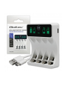 qoltec Ładowarka do akumulatorków Ni-MH typu R03 AAA R6 AA | LCD | kabelUSB-C | Biała - nr 1