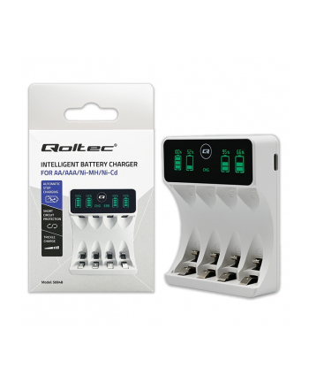qoltec Ładowarka do akumulatorków Ni-MH typu R03 AAA R6 AA | LCD | kabelUSB-C | Biała nr 2