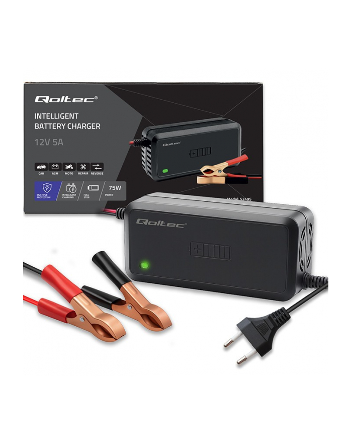 qoltec Mikroprocesorowa ładowarka 12V | 5A | prostownik do akumulatora  AGM GEL SLA | 6-stopniowe ładowanie główny