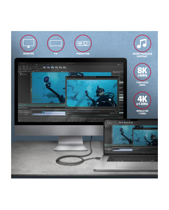 axagon BUCM4X-CM05AB Kabel USB-C - USB-C, USB4 Gen 3x2 0.5m, PD 240W, 8K HD, ALU, oplot Czarny