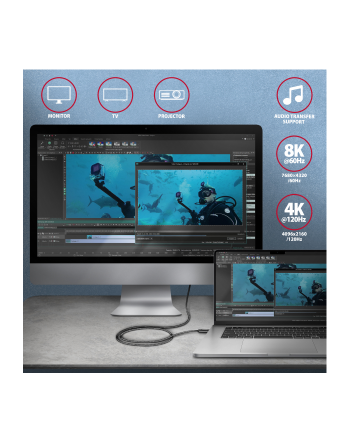 axagon BUCM4X-CM05AB Kabel USB-C - USB-C, USB4 Gen 3x2 0.5m, PD 240W, 8K HD, ALU, oplot Czarny główny