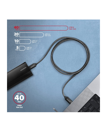 axagon BUCM4X-CM05AB Kabel USB-C - USB-C, USB4 Gen 3x2 0.5m, PD 240W, 8K HD, ALU, oplot Czarny nr 1