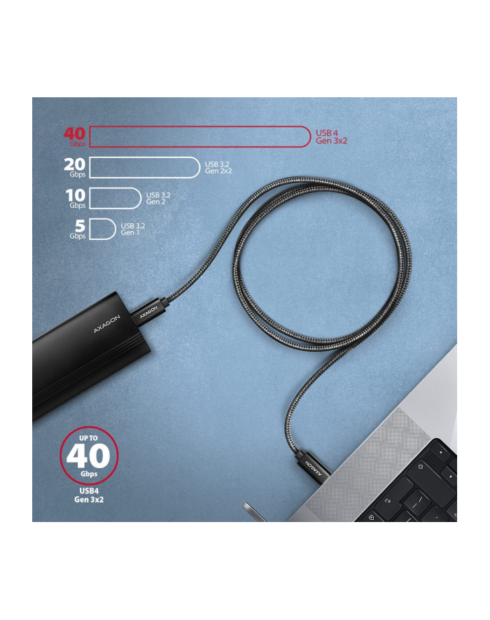 axagon BUCM4X-CM05AB Kabel USB-C - USB-C, USB4 Gen 3x2 0.5m, PD 240W, 8K HD, ALU, oplot Czarny główny