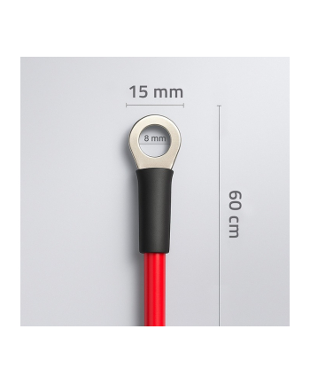 qoltec Przewód akumulatorowy z końcówkami konektorowymi M8 | Kabel z     oczkiem 8mm | 60cm | Czerwony nr 2