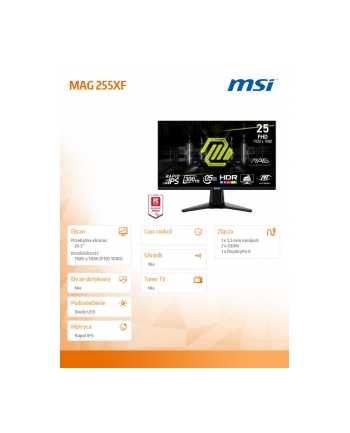 msi Monitor MAG 255XF 24.5 cala/LED/FHD/Flat/300Hz/Black