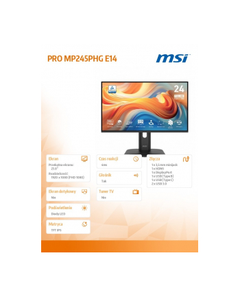 msi Monitor PRO MP245PHG E14 23.8 cala/LED/FHD/Flat/144Hz/Black