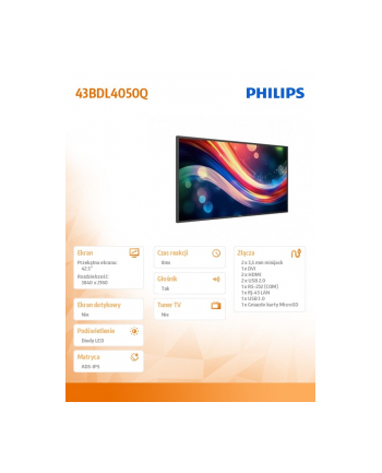 philips Monitor wielkoformatowy 43 cale 43BDL4050Q Public Display nr 2