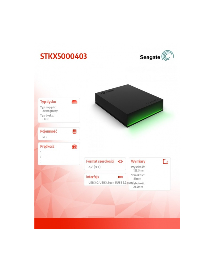 seagate Dysk twardy 2.5 cala Game Drive Xbox STKX5000403 5TB główny