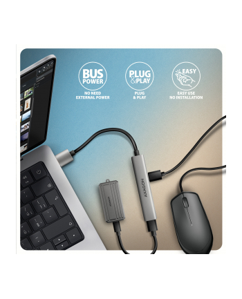 axagon HUE-STA HUB 4-portowy 1x USB-A 5Gbps, 2x USB2.0 + 1x USB-C 2.0, 12cm kabel USB-A nr 2