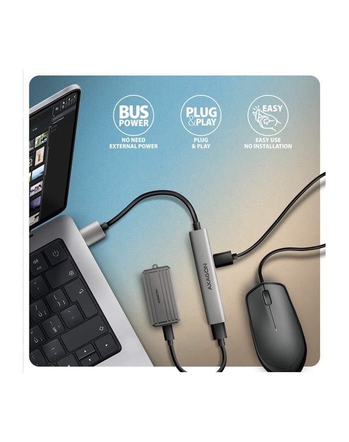 axagon HUE-STA HUB 4-portowy 1x USB-A 5Gbps, 2x USB2.0 + 1x USB-C 2.0, 12cm kabel USB-A główny