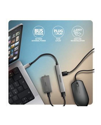 axagon HUE-STC HUB 4-portowy  1x USB-A 5Gbps, 2x USB2.0 + 1x USB-C 2.0, 12cm kabel USB-C